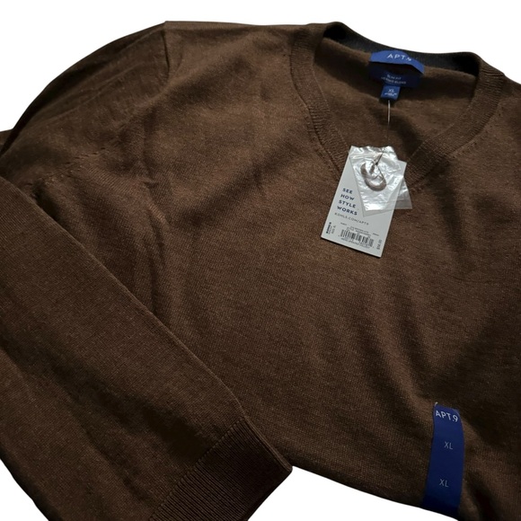 Men’s Apt 9 Merino Wool Blend Brown V Neck Long Sleeve Sweater - Picture 3 of 8
